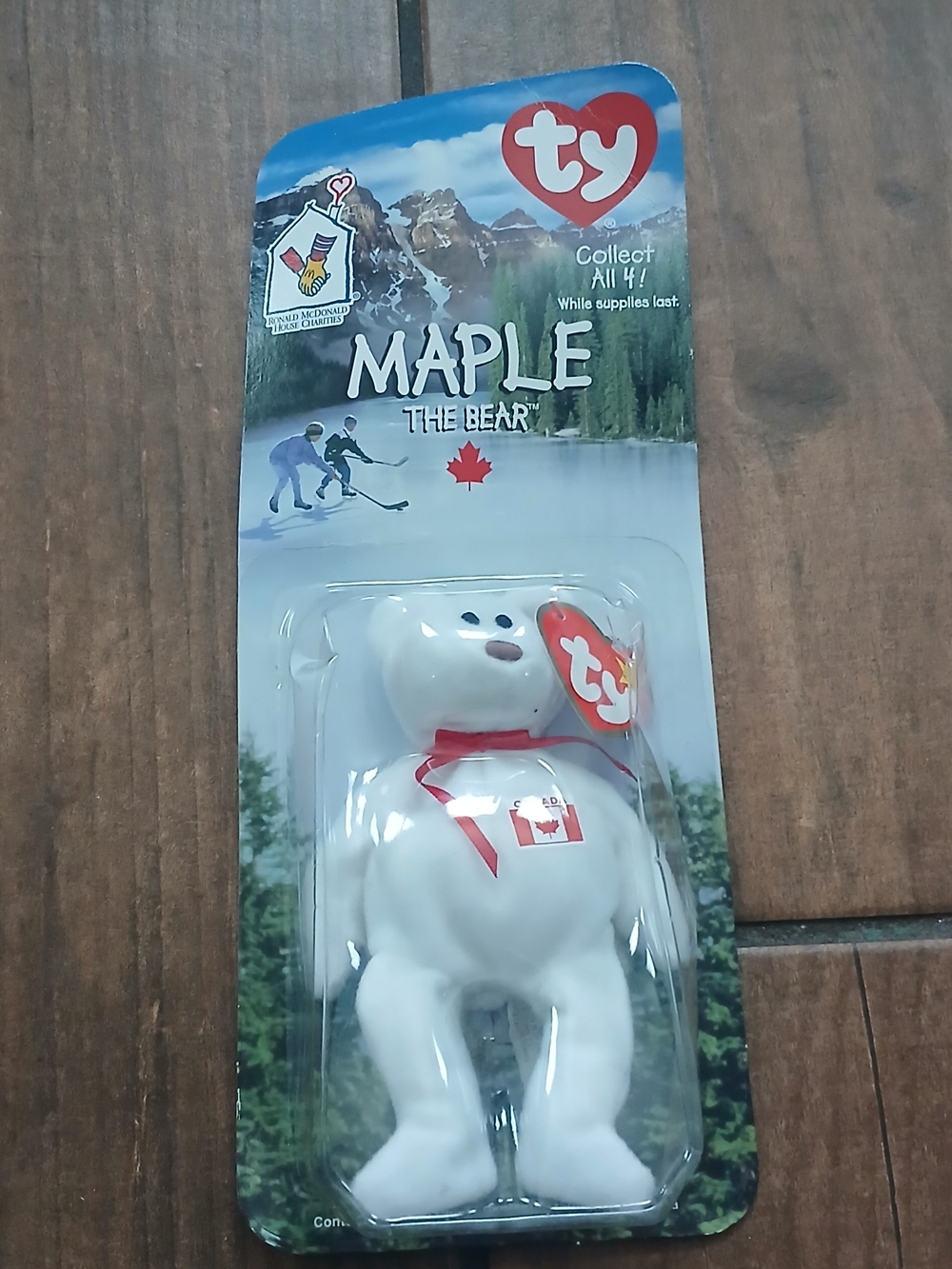 Ty Maple The Bear Plush - White with Red Accents